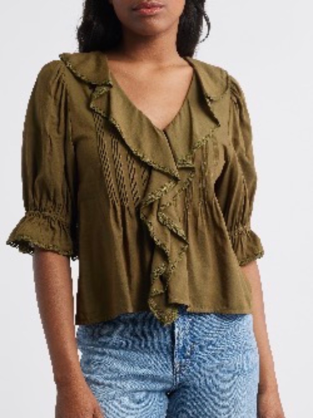NWT Madewell Ruffle Sleeve Blouse Green (L)